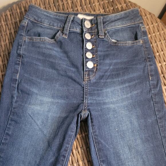 SO Teens Super High Rise Jegging Jeans Size 3/28 Dark Wash Button Fly Stretch - Picture 4 of 13